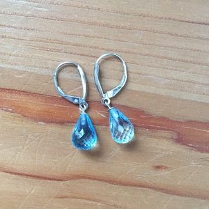 14K White Gold Blue Topaz Earrings